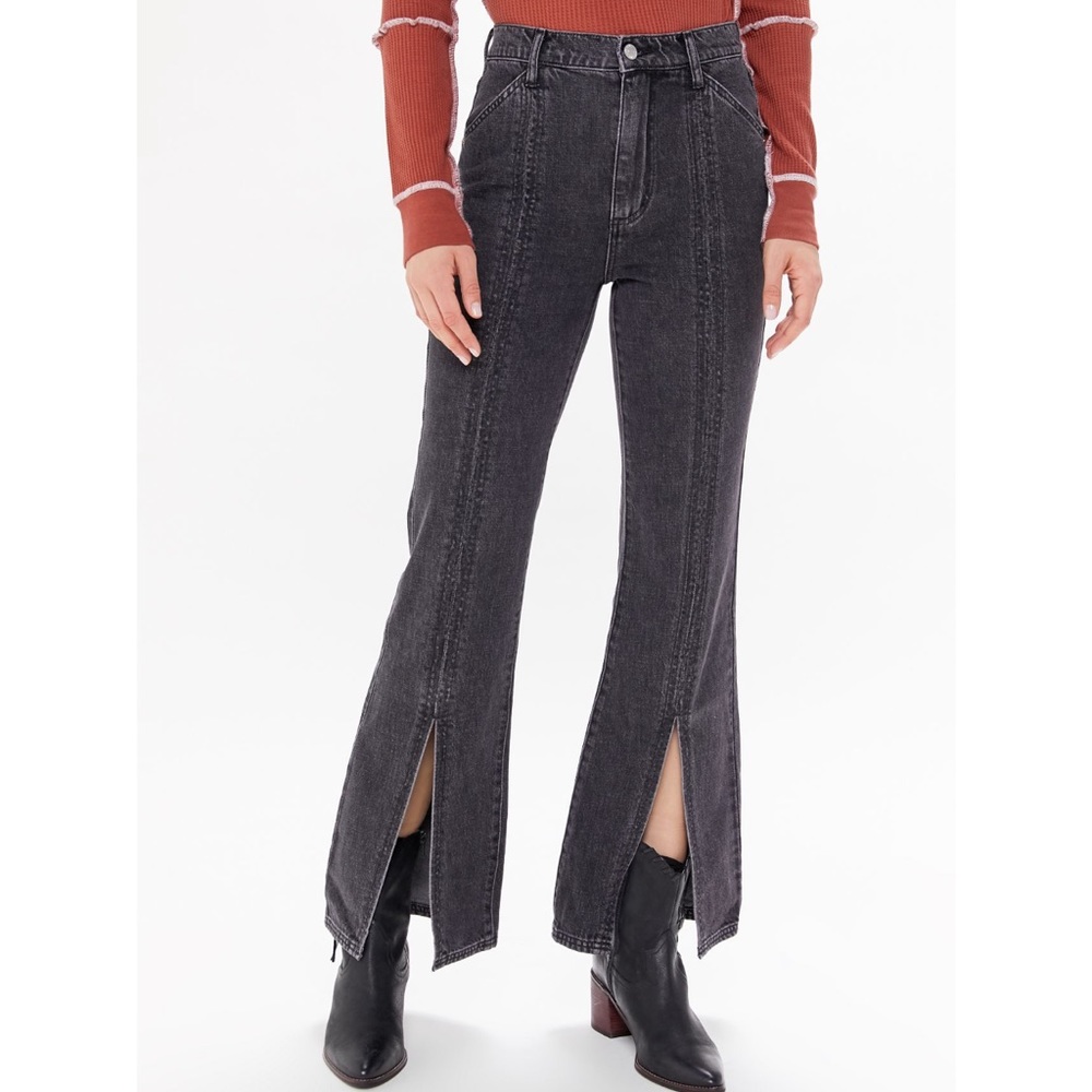 BDG High Waisted Slit Flare Jean Washed Black Denim Size 28